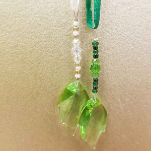 Green Leaf Hanging Strass Crystal On Ribbon