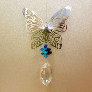 Butterfly Metal & Crystal Hanging Prism