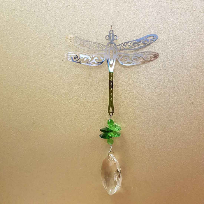 Dragonfly Metal & Crystal Hanging Prism (approx. 40x10cm)