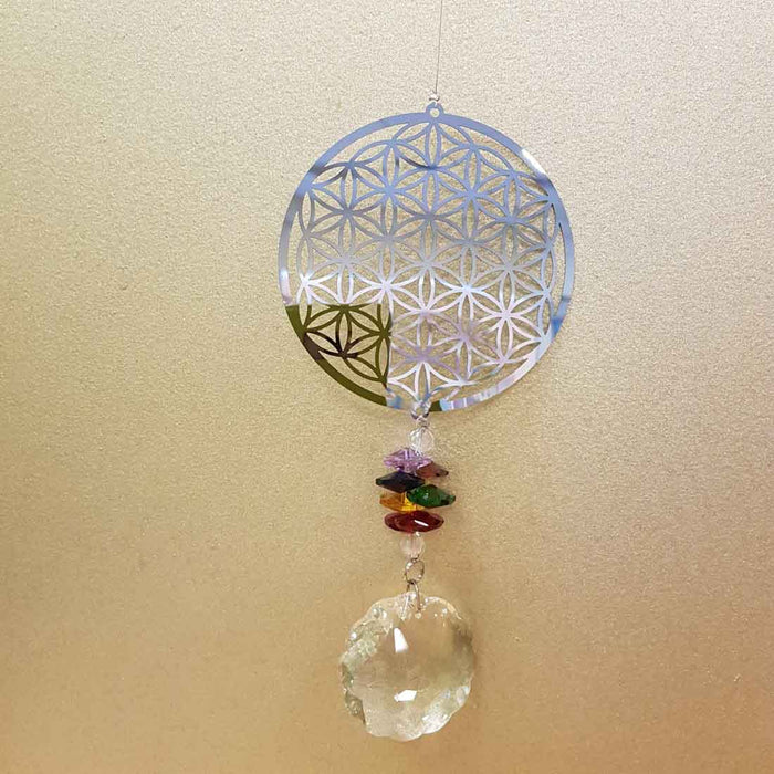 Flower of Life Metal & Hanging Prism (approx. 45x10cm)