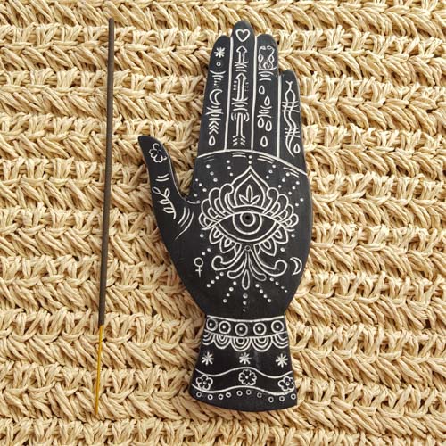 White & Black Palmistry Incense Holder (approx. 20x9.5cm)