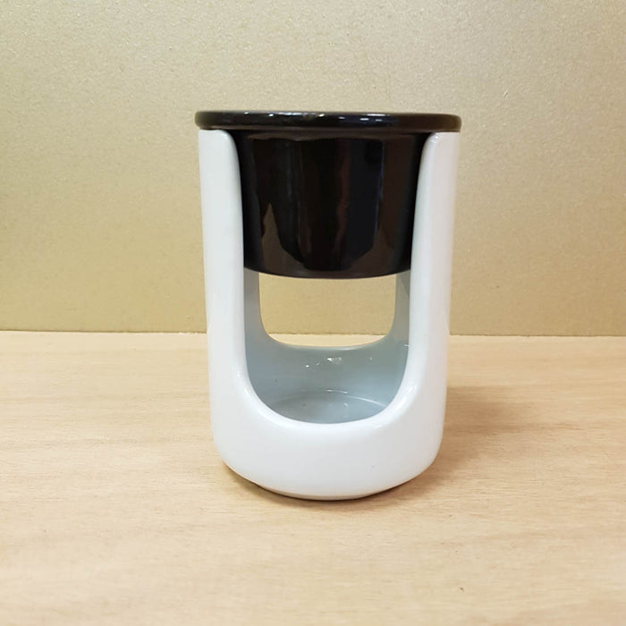 White Tall Oil Burner with Black Dish (approx. 11x8x8cm)