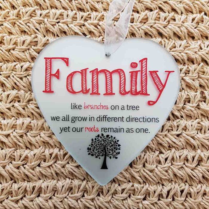 Family Heart Glass Plaque (approx. 13x13cm)