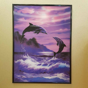 4D Dolphins Pink Sky