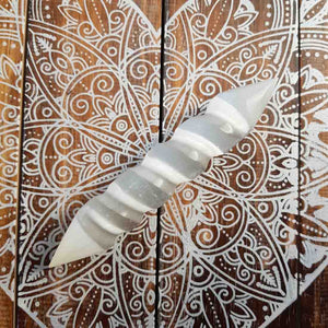 White Selenite Twist Wand with Two Points