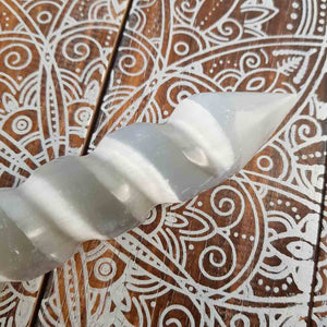 White Selenite Twist Wand with Two Points