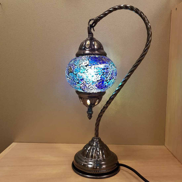 Blue Tones Turkish Swan Neck Style Mosaic Lamp. (approx. 37cm)