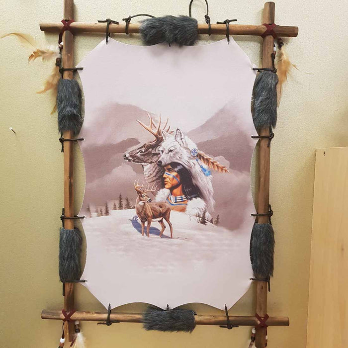 Native American Wolf Spirit Wall Art with Bamboo Frame (approx. 56x41cm)