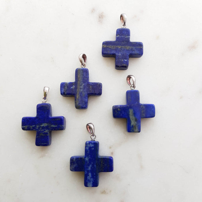Lapis Cross Pendant (assorted. sterling silver bale)