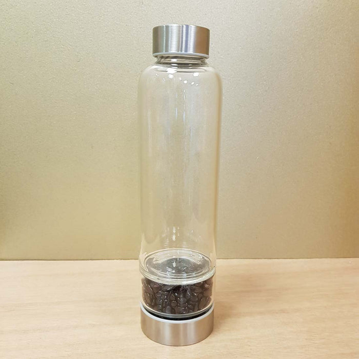 Garnet Crystal Chip Energy Water Bottle (glass. 400ml capacity. neoprene sleeve)