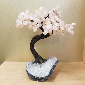 Rose Quartz Tree on Amethyst Cluster