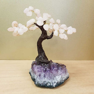 Rose Quartz Tree on Amethyst Cluster