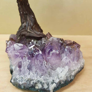 Rose Quartz Tree on Amethyst Cluster