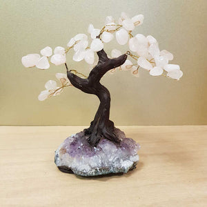 Rose Quartz Tree on Amethyst Cluster