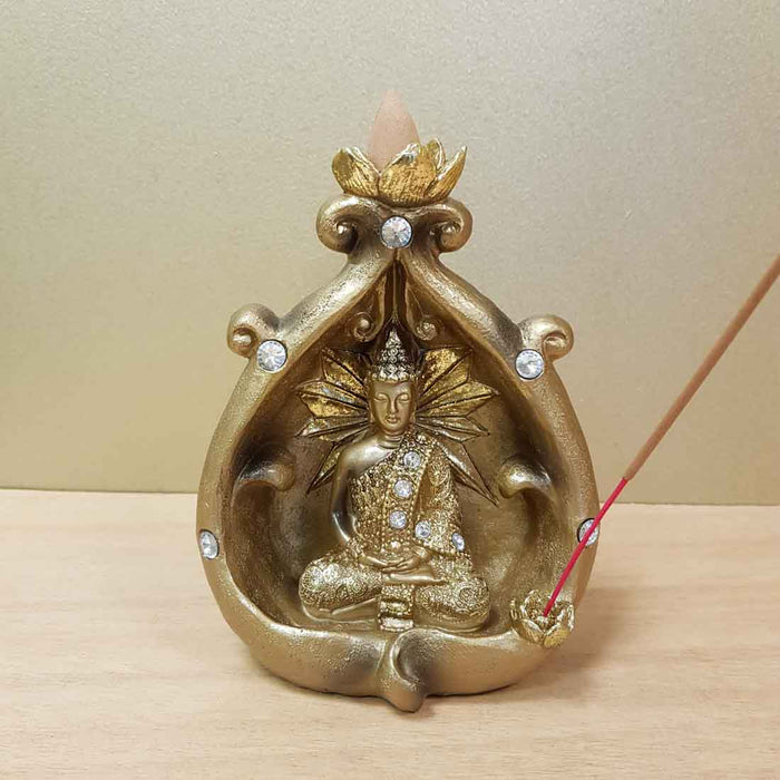 Gold Look Buddha Backflow Incense Burner (approx. 15x12cm)