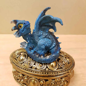 Blue Baby Dragon on Ornate Gold Look Box