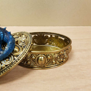 Blue Baby Dragon on Ornate Gold Look Box