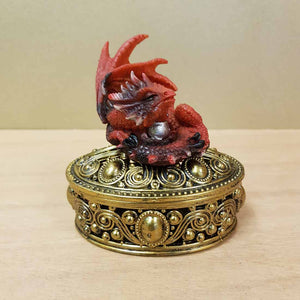 Red Baby Dragon on Ornate Gold Look Box