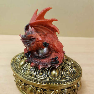 Red Baby Dragon on Ornate Gold Look Box