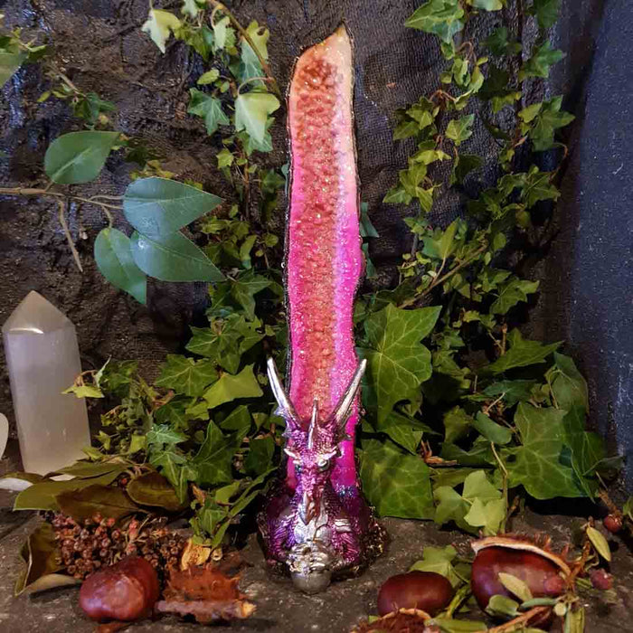 Pink Silver Dragon with Sparkly Gems Incense Tower (approx. 26x11x6.5cm)