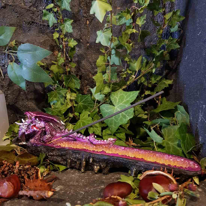 Pink Silver Dragon with Sparkly Gems Incense Holder (approx. 27x7x6.5cm)