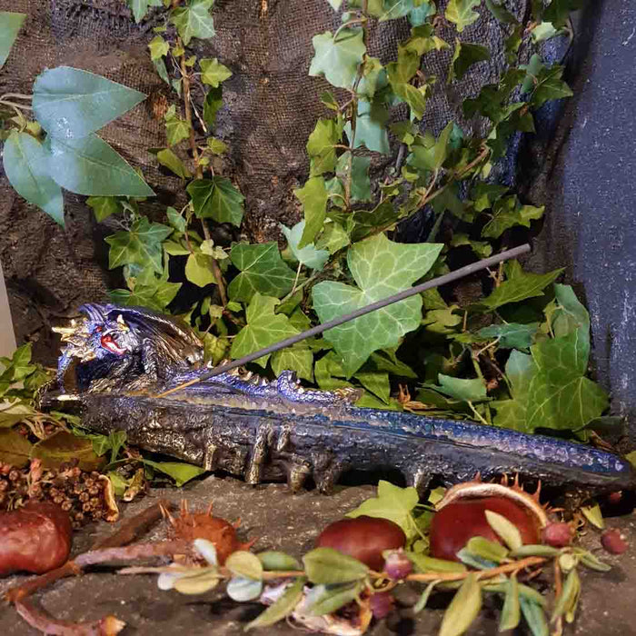 Purple Blue Dragon with Sparkly Gems Incense Holder (approx. 27x7x6.5cm)