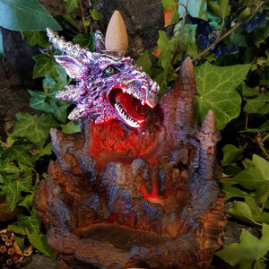 Pink Purple & Silver Dragon Backflow Incense Burner with LED