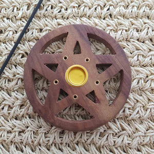Pentacle Cut Out Wooden Incense Holder 