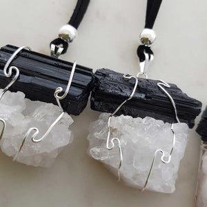 Quartz Cluster & Black Tourmaline Rod Pendant