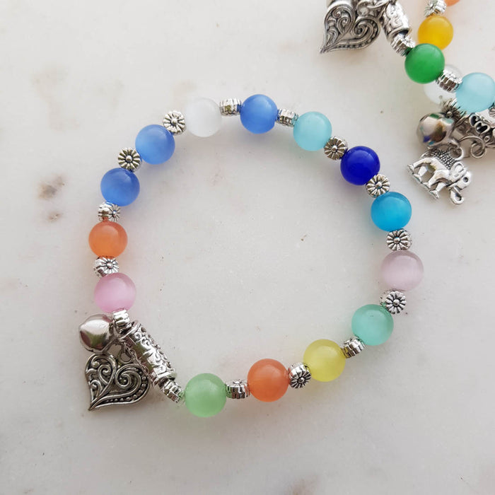 Cats Eye Bead Bracelet with charm (assorted colours)