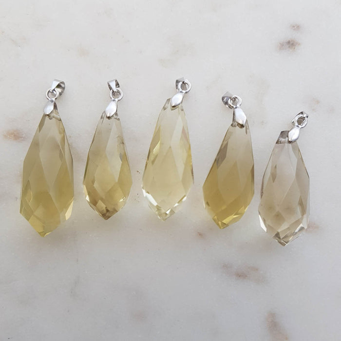 Natural Citrine Faceted Tear Drop Pendant (assorted. silver metal bale)