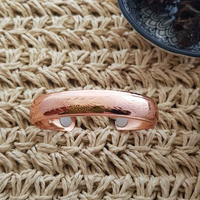 Wave Design Copper Bracelet with Magnets (large.  NZ made. approx. 11mm wide)