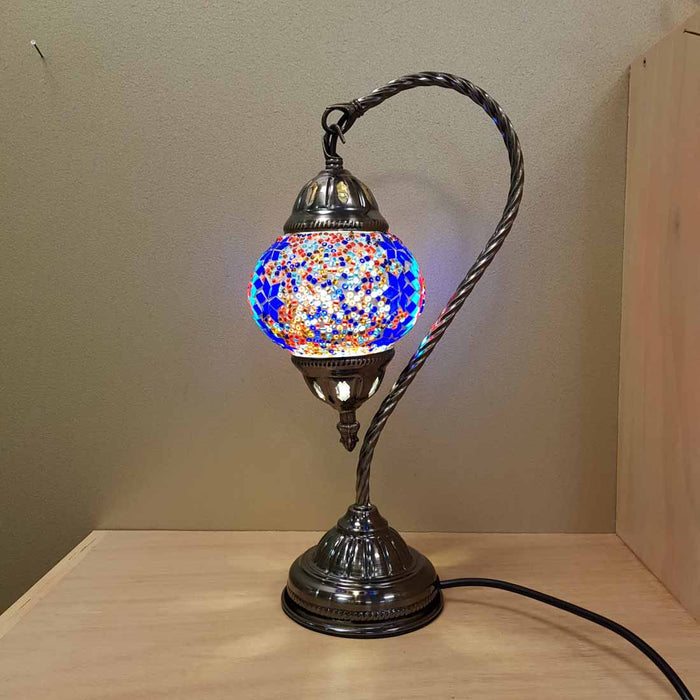 Red & Blue Star Turkish Swan Neck Style Mosaic Lamp (approx. 37cm)
