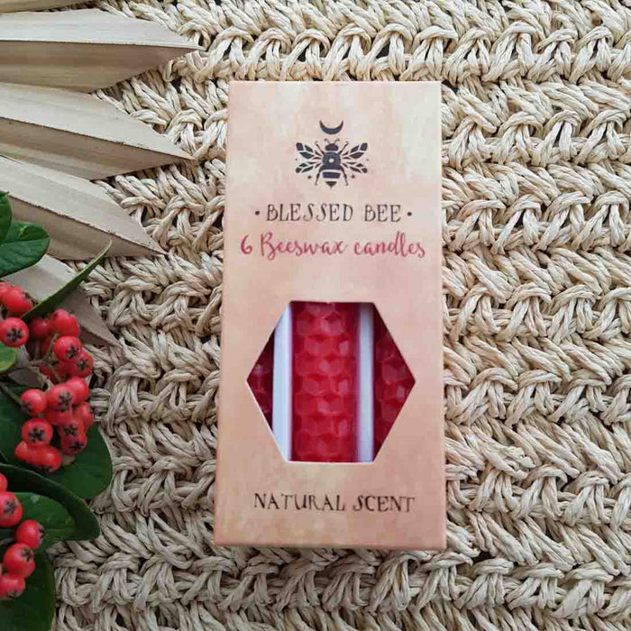 Red Blessed Bee Beeswax Candles (Love. approx. 10x1cm each)