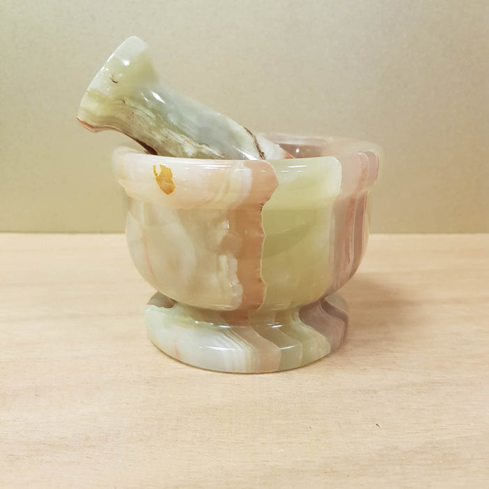 Banded Calcite aka Marble Onyx Mortar & Pestle (assorted. approx. 10x10x7.5cm)