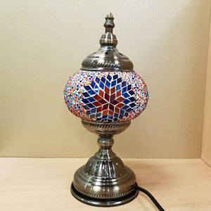 Blue & Orange Star Turkish Style Mosaic Lamp (pumpkin shaped approx. 28.5cm)