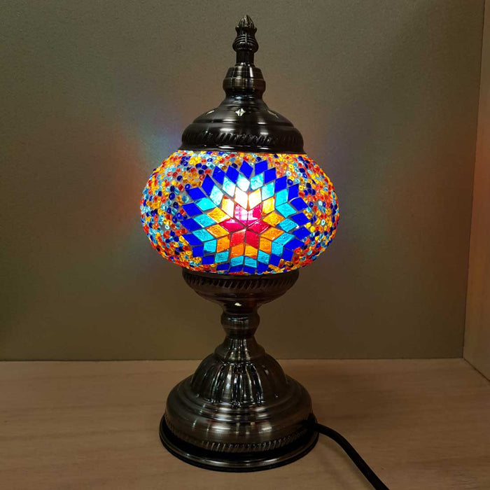 Blue & Orange Star Turkish Style Mosaic Lamp (pumpkin shaped approx. 28.5cm)