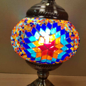 Blue & Orange Star Turkish Style Mosaic Lamp (pumpkin shaped approx. 28.5cm)