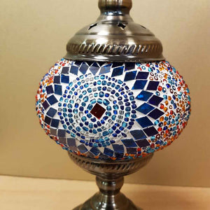Two Toned Blue Star Colourful Turkish Style Mosaic Lamp (pumpkin shaped approx. 28.5cm)
