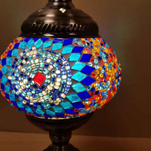 Two Toned Blue Star Colourful Turkish Style Mosaic Lamp (pumpkin shaped approx. 28.5cm)