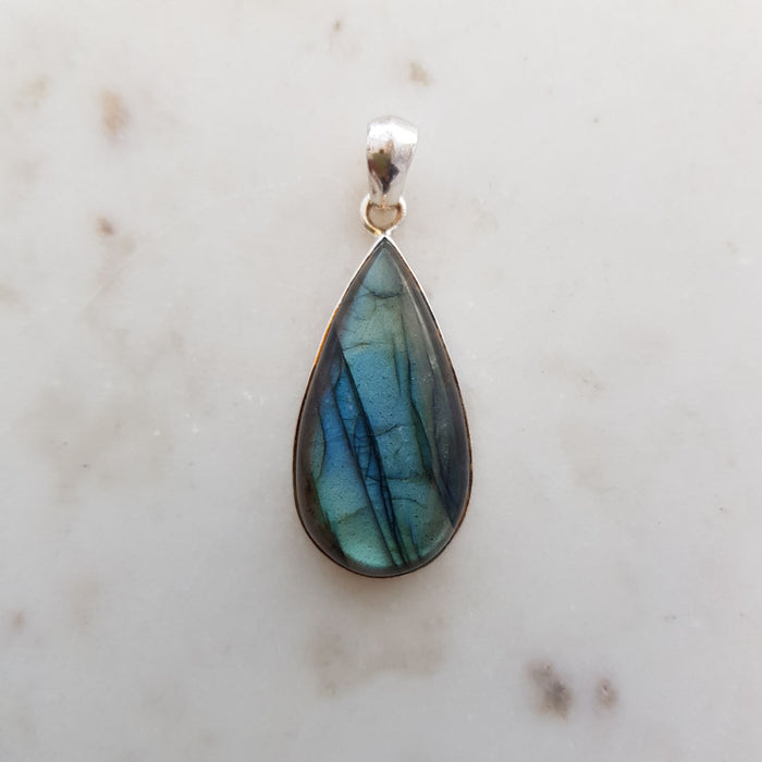 Labradorite Tear Drop Pendant (set in sterling silver)