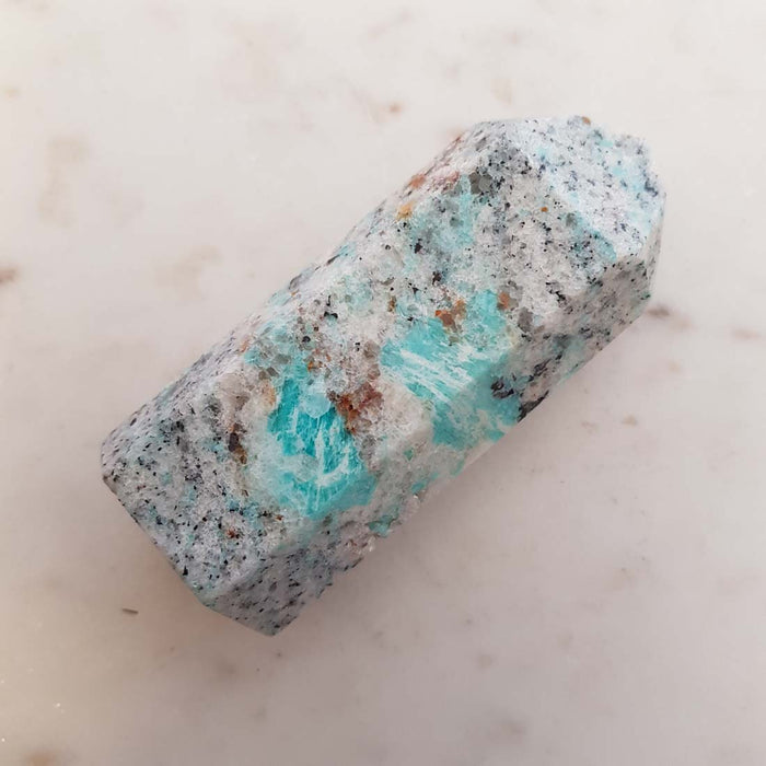 Amazonite, Biotite & Quartz Polished Point (approx. 9x3.5cm)