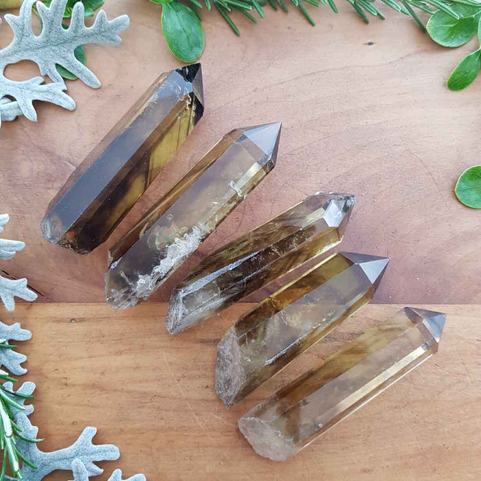 Natural Smoky Citrine Partially Polished Point. Some with Heat Phantoms (Zambia. assorted. approx. 6-7.5x2-2.5x1.5-2cm)