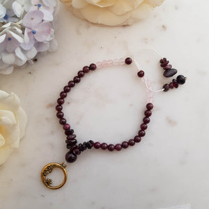 Garnet & Rose Quartz Bracelet with Charm (handmade in NZ)