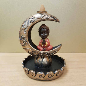 Crescent Moon Baby Buddha Backflow Incense Burner (approx.