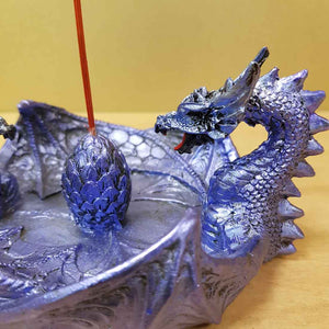 Indigo Dragons With Egg Incense Holder (approx. 14x12x7cm)