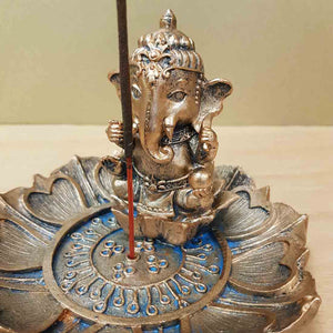 Gold Look Ganesh On Lotus Incense Burner (approx. 13x10cm)