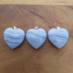 Blue Lace Agate Heart Pendant (assorted. sterling silver bale)