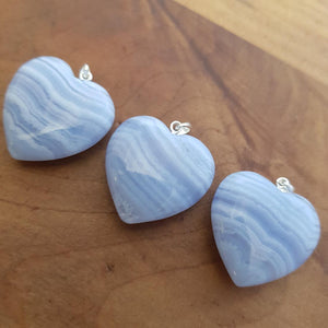 Blue Lace Agate Heart Pendant (assorted. sterling silver bale)