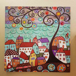 Seaside Town Tree Canvas (approx. 40x40x2cm)